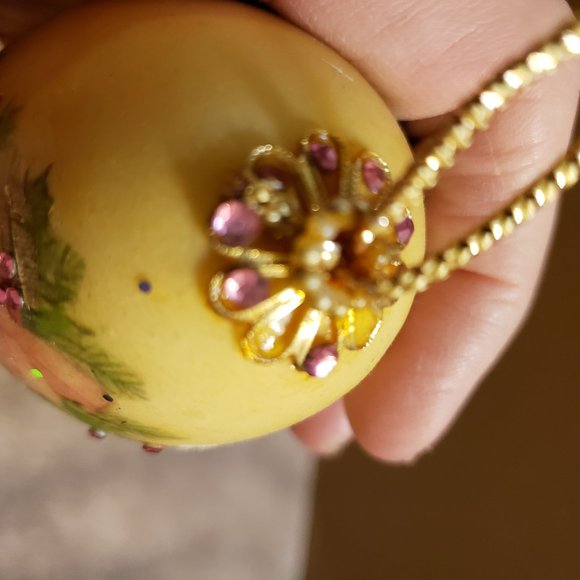 Christmas Ornament Resin Egg Yellow with Gas Lamplight Jeweled Embellishments - Picture 7 of 9